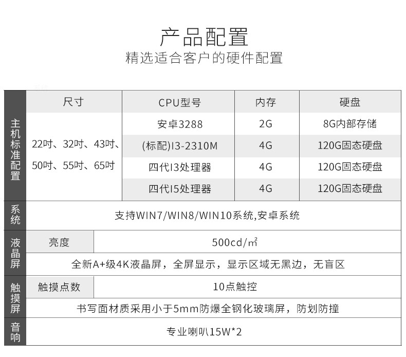 觸摸查詢(xún)一體機(jī)產(chǎn)品配置