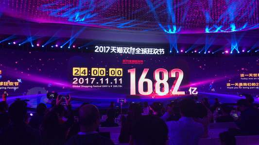 2017天貓雙11收官 單日交易額破1682億元?jiǎng)?chuàng)新高