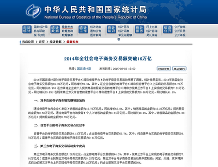 2014年中國(guó)全社會(huì)電子商務(wù)交易額突破16萬(wàn)億